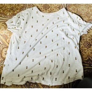 Old Navy Womens S/Small Easy T-Shirt White Yellow Pineapple Short Sleeve Tee EUC